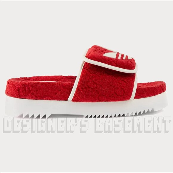 GUCCI x Adidas woman 36 EU- 6 US Red GG Sponge & Trefoil platform Slide sandals - Picture 12 of 14